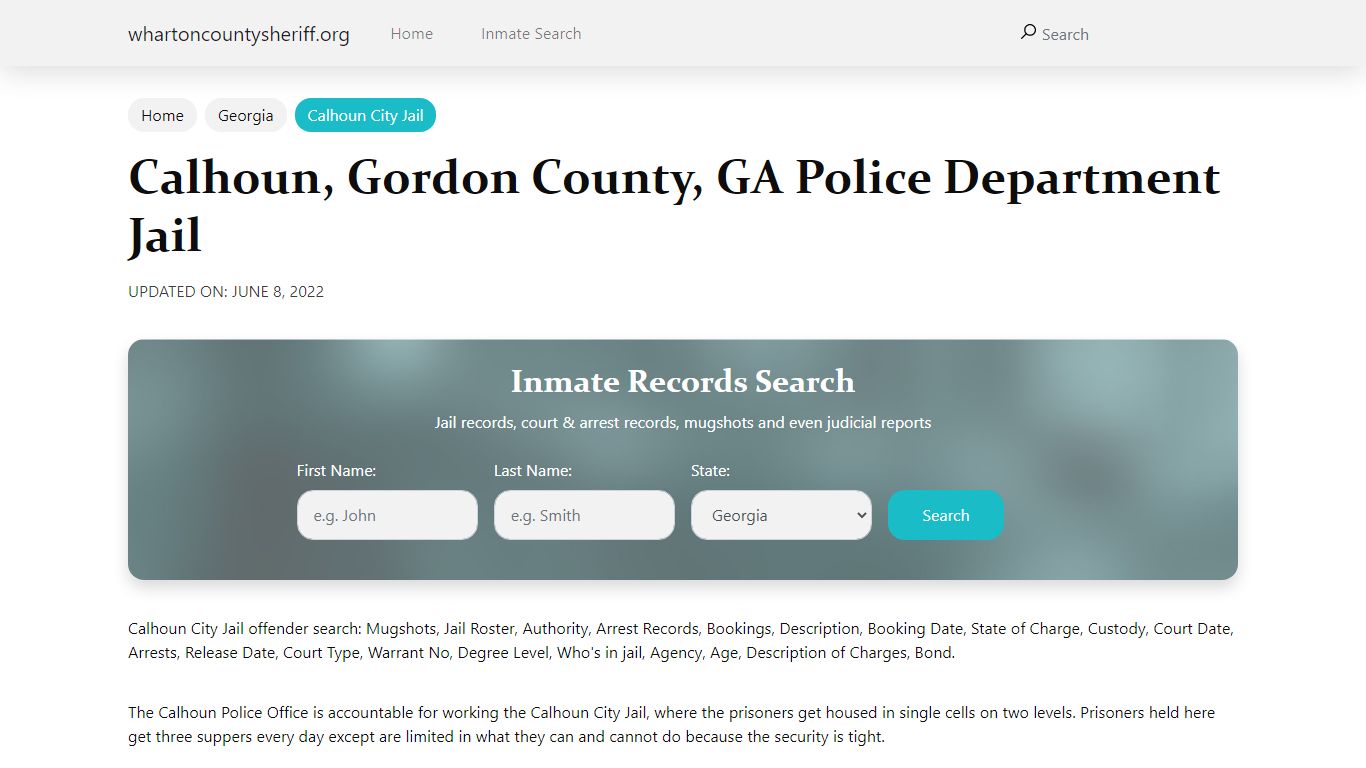 Calhoun, GA City Jail Inmates, Arrests